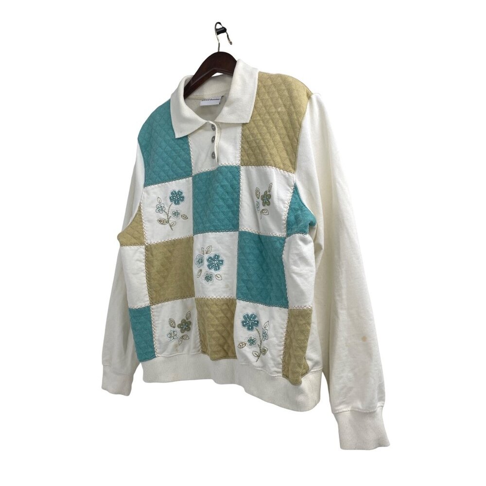 Alfred Dunner Womens Large Floral Patchwork Quilted Sweater Granny Cottage - Picture 2 of 8